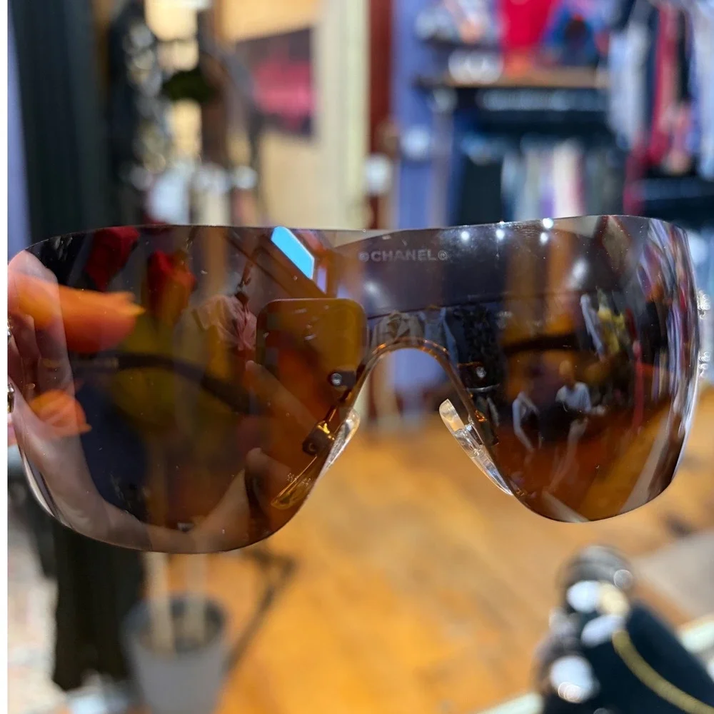 Chanel 4119 CC Rimless Shield Sunglasses Brown Gradient Italy Y2K